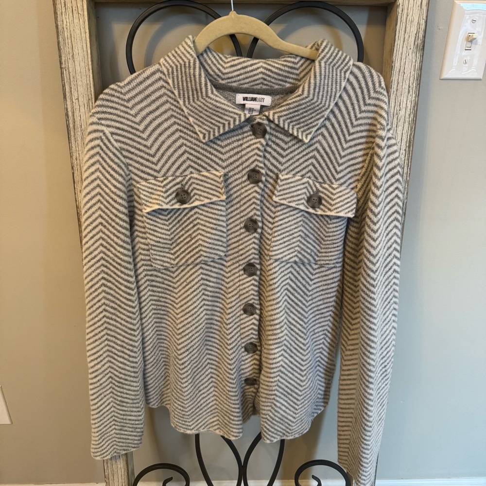 William Rast Gray White Chevron Button Front Shirt Jacket Women’s M